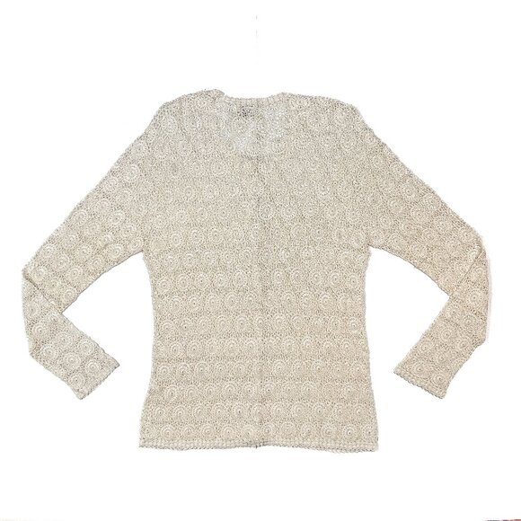 Vintage Hand-Crocheted Ivory Floral Cardigan Size L - NWOT - Picture 2 of 4